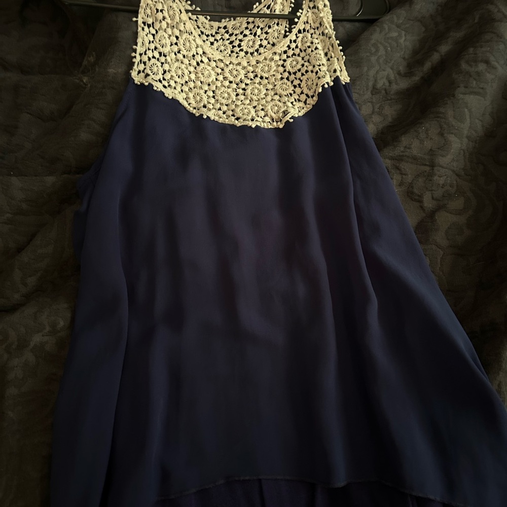 NAIF Navy Top with Cream Lace Accents
